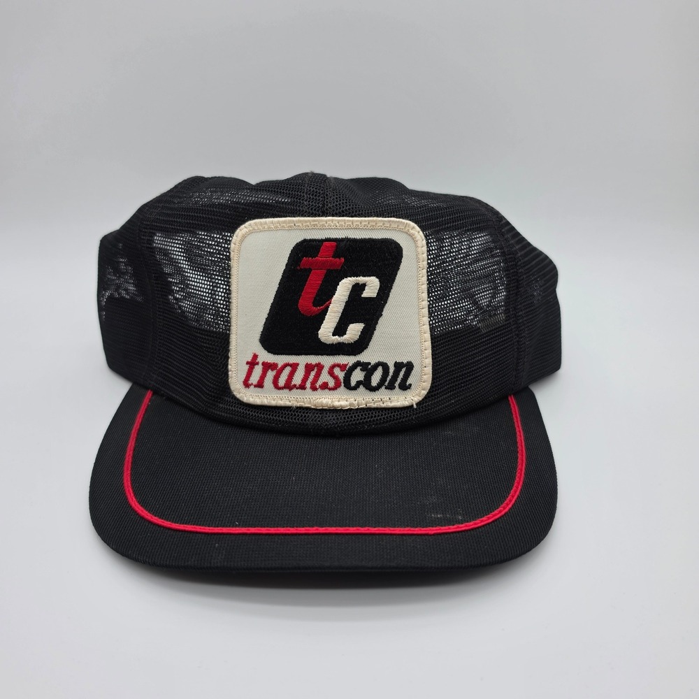 Vintage Transcon Trucker Hat Black Red Mesh Snapback Design USA Inc Patch Cap